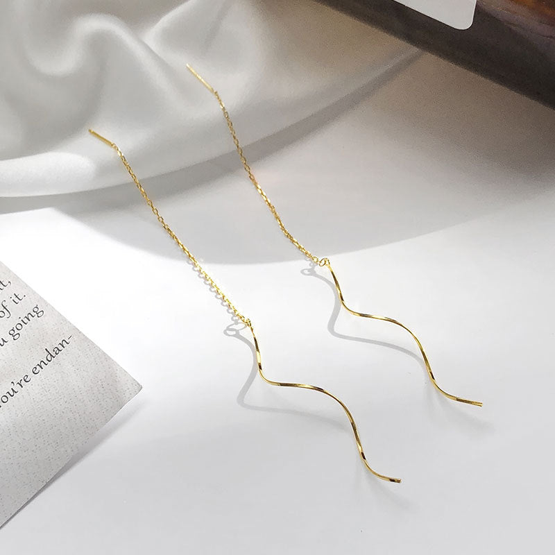 Sier Face Slimming Female Tassel Wavy Threads Long Korean Design Ear Line