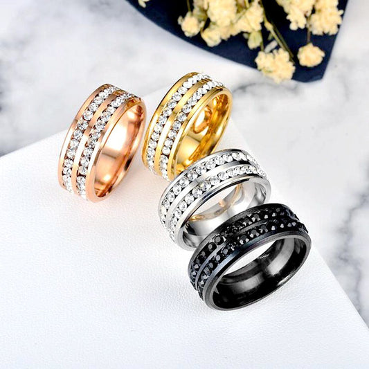 Double Row Diamond Korean Fashion Stainless Rings