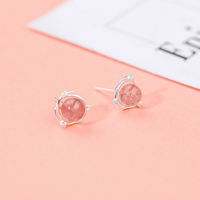 Women's Strawberry Quartz Zircon Mori Style Pink Earrings