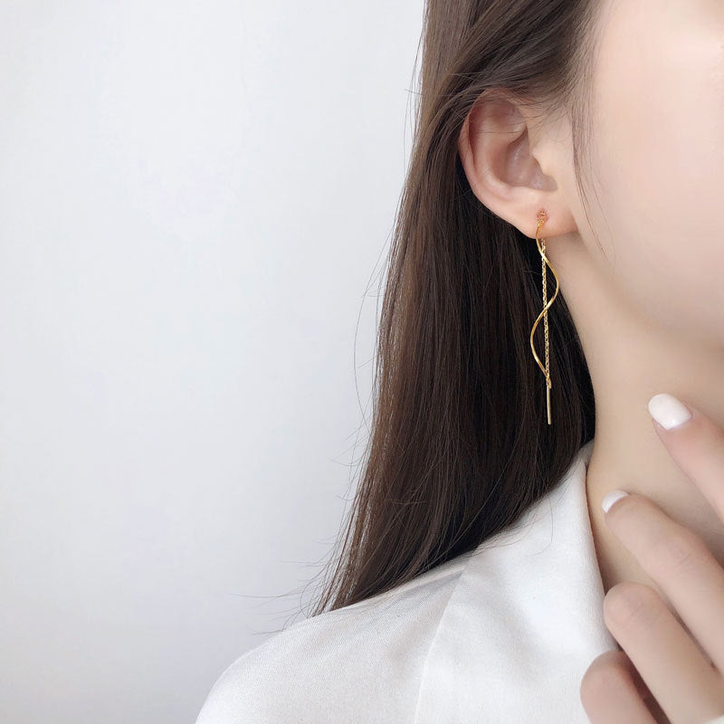 Sier Face Slimming Female Tassel Wavy Threads Long Korean Design Ear Line