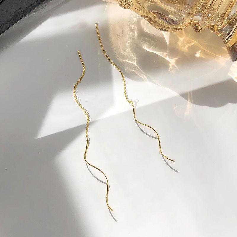 Sier Face Slimming Female Tassel Wavy Threads Long Korean Design Ear Line