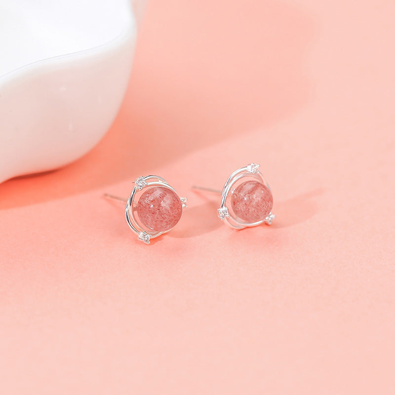 Women's Strawberry Quartz Zircon Mori Style Pink Earrings