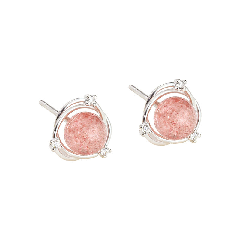 Women's Strawberry Quartz Zircon Mori Style Pink Earrings