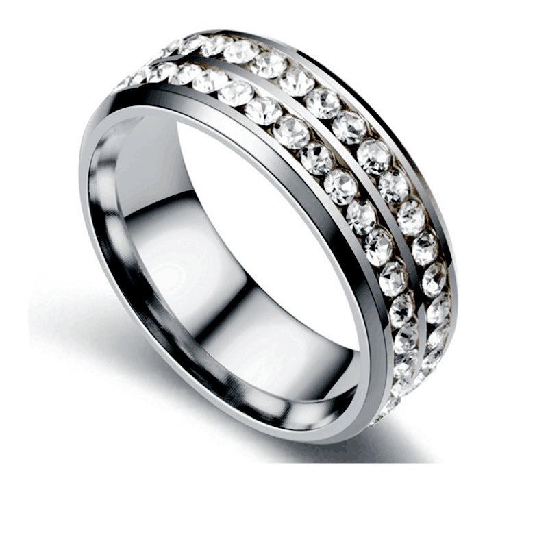 Double Row Diamond Korean Fashion Stainless Rings