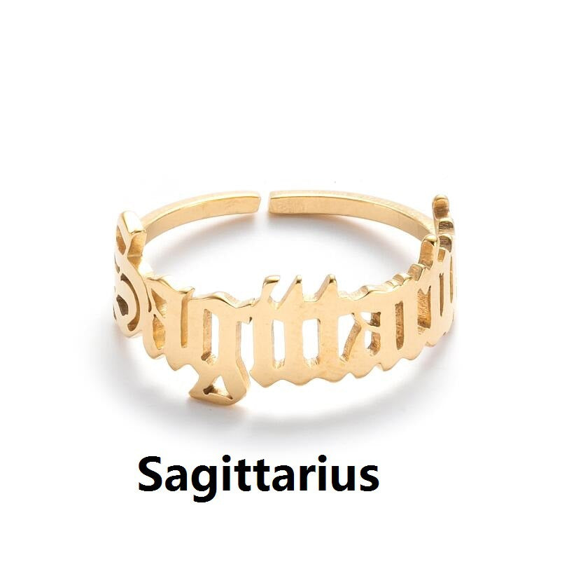 Female Retro Opening Simple English Letters Ring