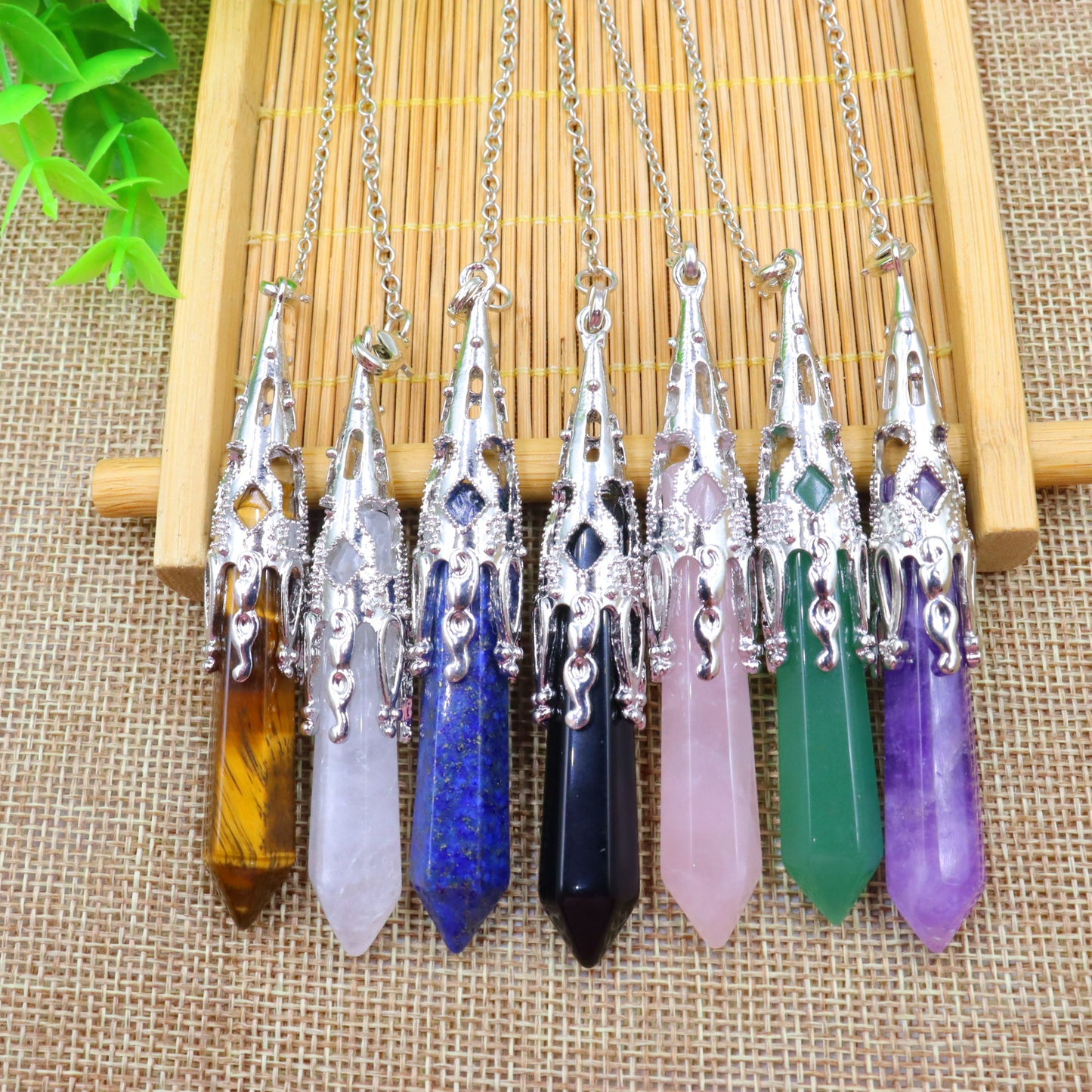 Prism Bullet Amethyst Spiritual Pendulum Meditation Necklaces