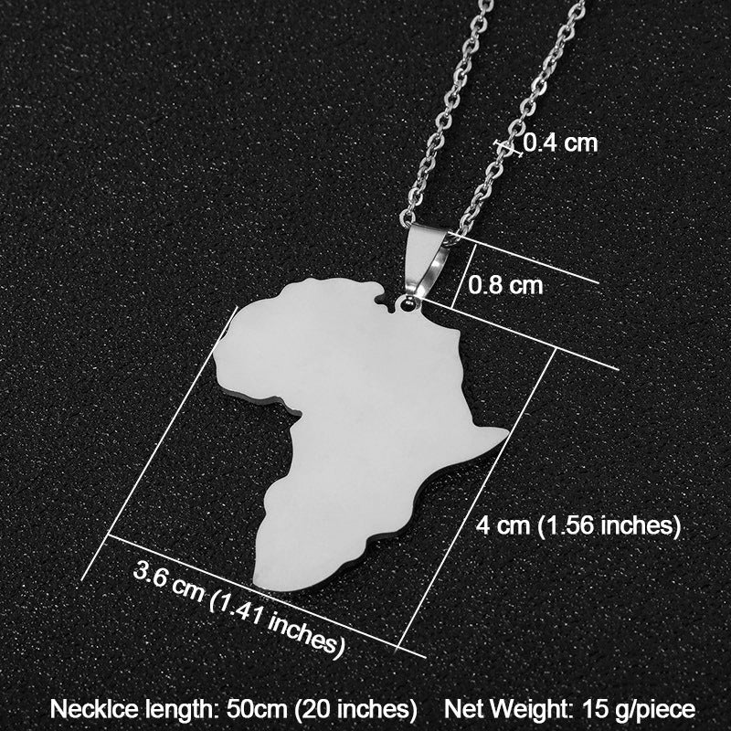 Women's & Men's Titanium Steel Glossy Gold African Map Necklaces