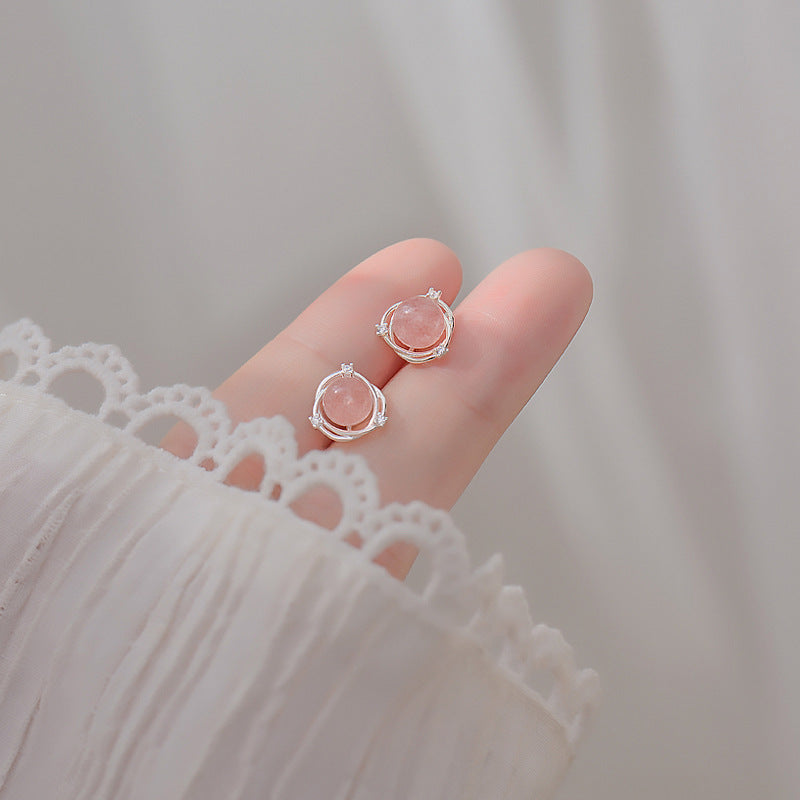 Women's Strawberry Quartz Zircon Mori Style Pink Earrings