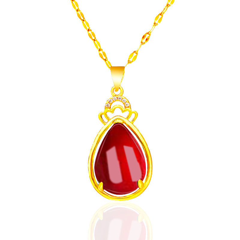 Gold Chalcedony Drop-shaped Female Inlaid With Pendants