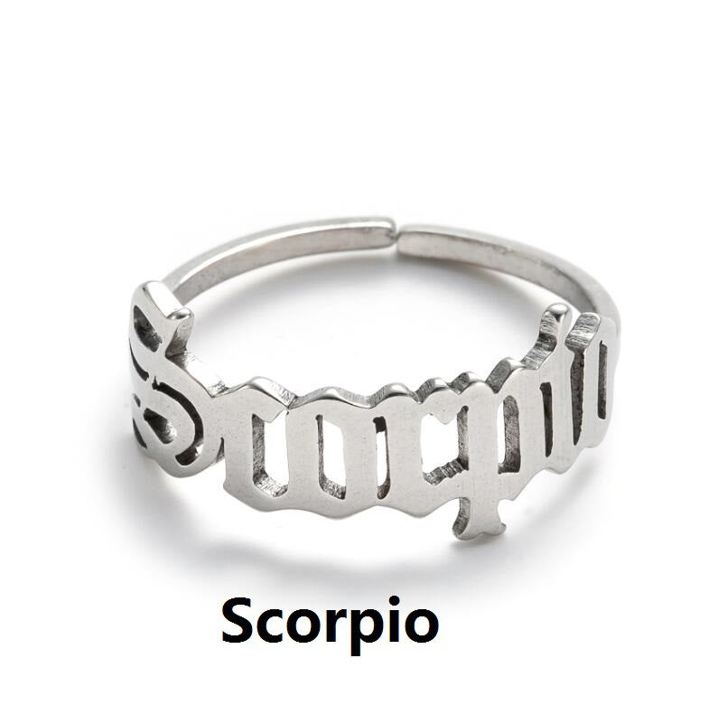 Female Retro Opening Simple English Letters Ring