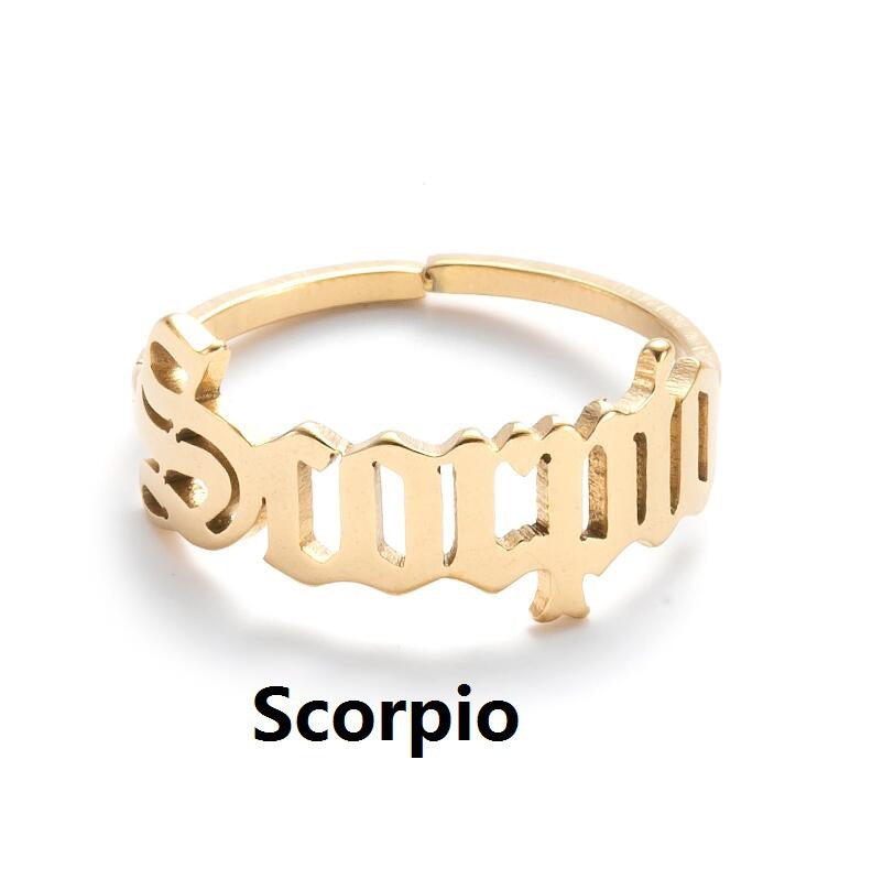 Female Retro Opening Simple English Letters Ring