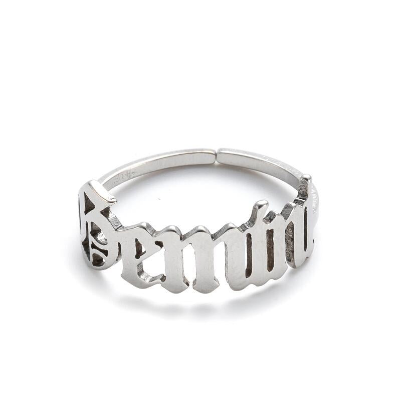 Female Retro Opening Simple English Letters Ring