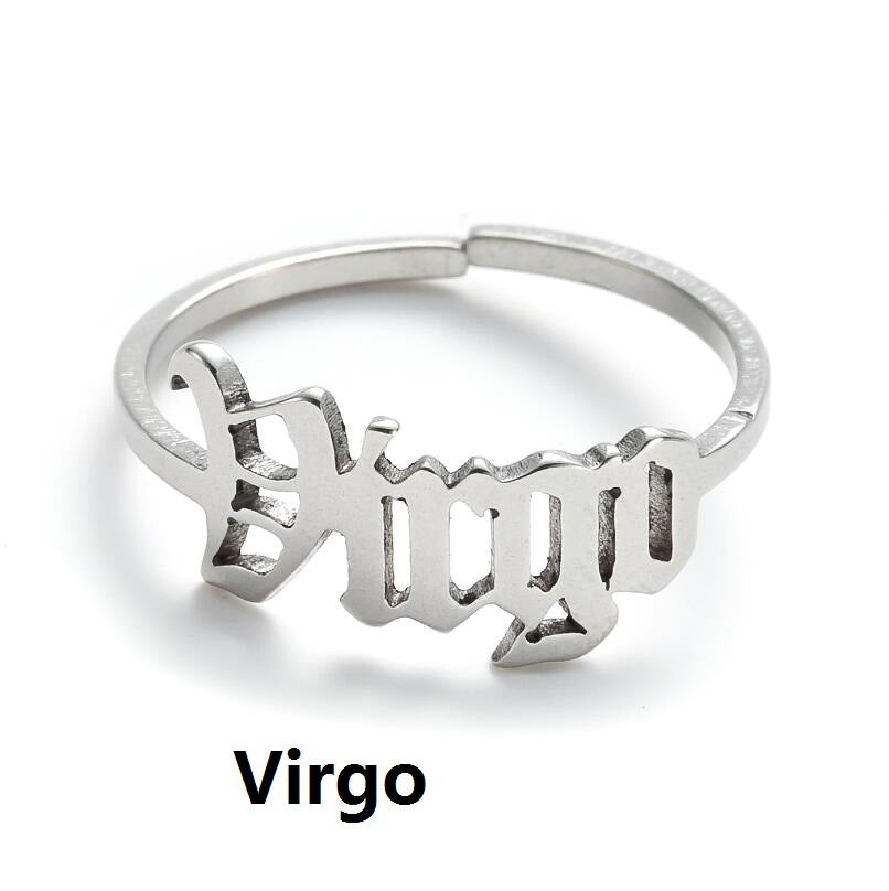 Female Retro Opening Simple English Letters Ring