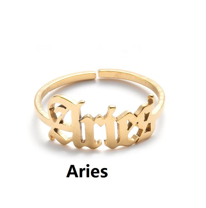 Female Retro Opening Simple English Letters Ring