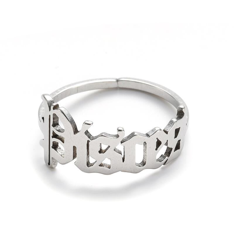 Female Retro Opening Simple English Letters Ring
