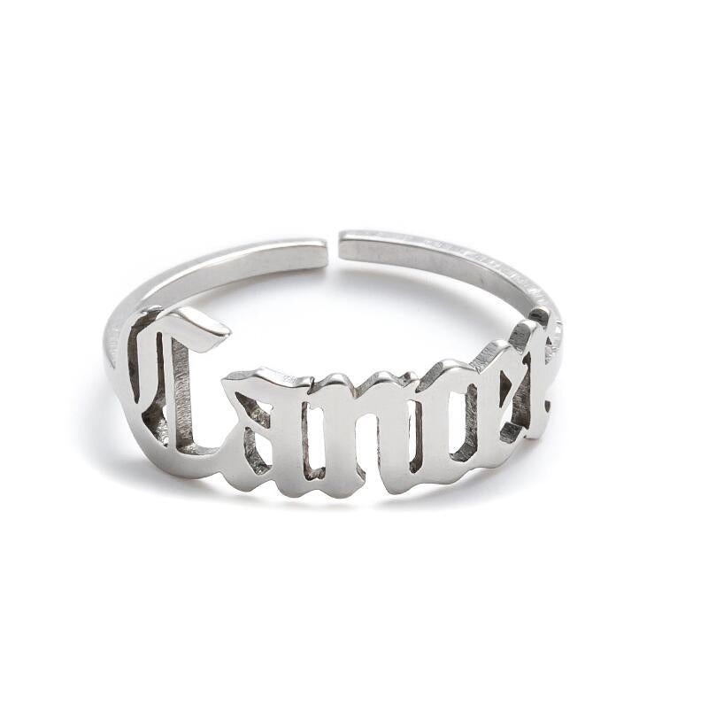 Female Retro Opening Simple English Letters Ring