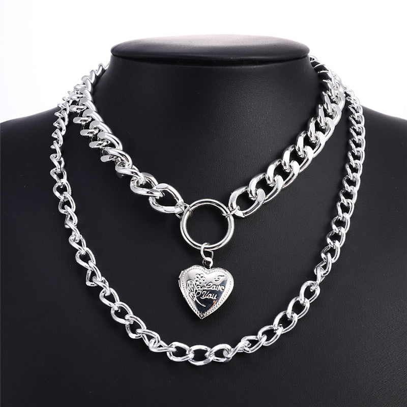 Creative Heart-shaped Openable Punk Exaggerated Simplicity Necklaces