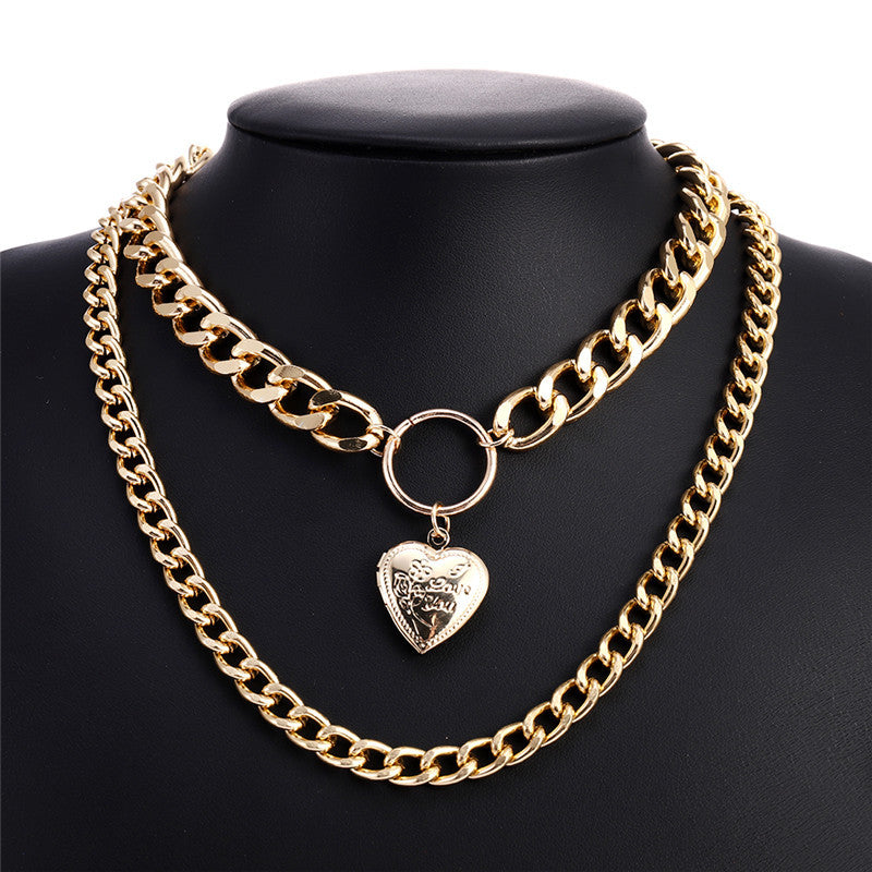 Creative Heart-shaped Openable Punk Exaggerated Simplicity Necklaces