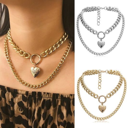 Creative Heart-shaped Openable Punk Exaggerated Simplicity Necklaces