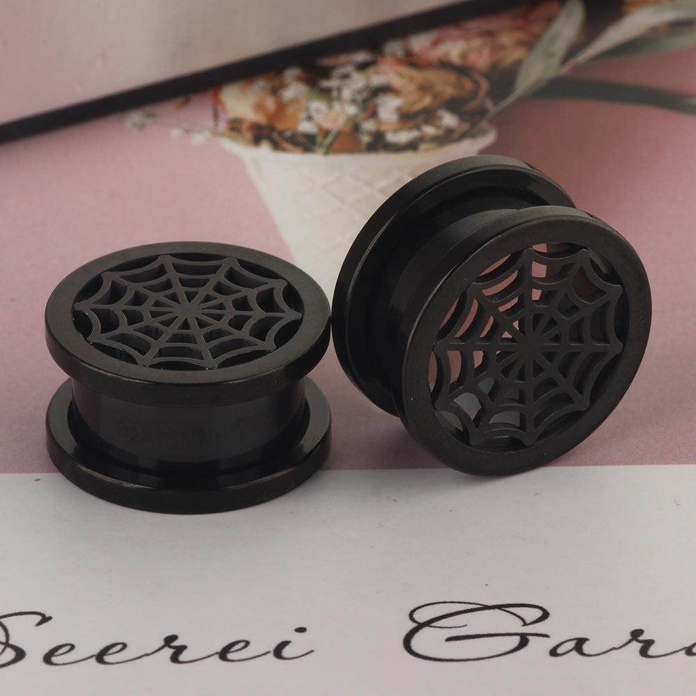 Launch Black Pulley Spider Web Ear Stud Earrings