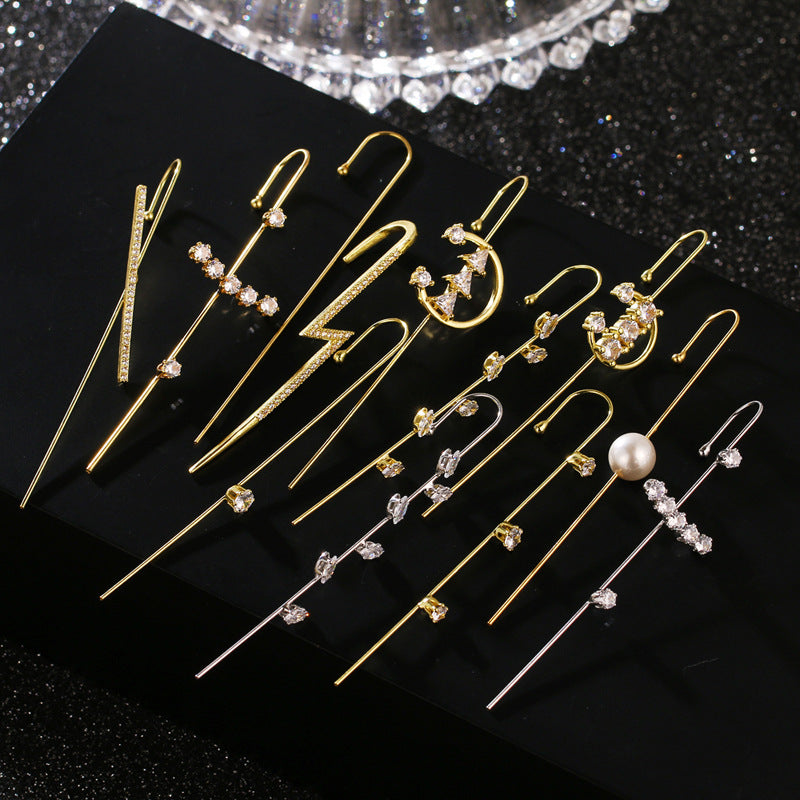Super Fairy Copper Inlaid Zircon Temperamental Cold Style Earrings
