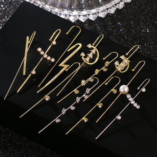 Super Fairy Copper Inlaid Zircon Temperamental Cold Style Earrings
