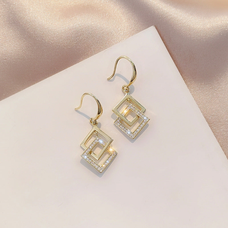 Women's Korean Style Geometric Square Diamond Rhinestone Trendy Rings