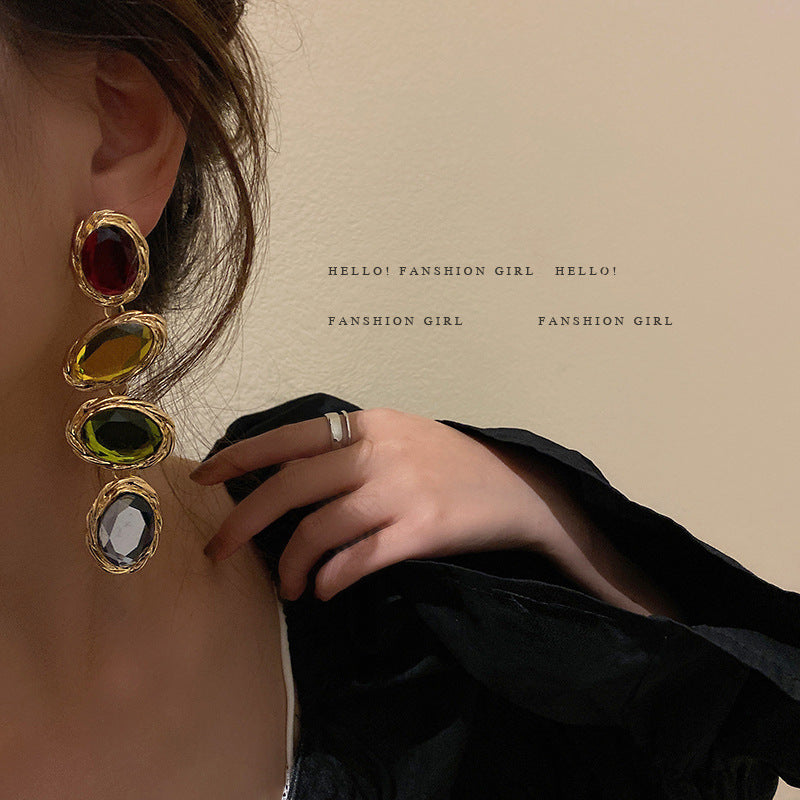 Women's Candy Color Long Rhinestone Temperament Fashion Retro Design Rings