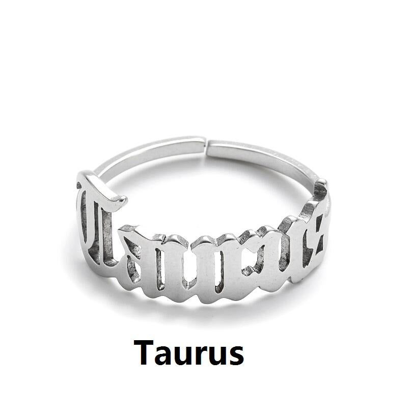Female Retro Opening Simple English Letters Ring