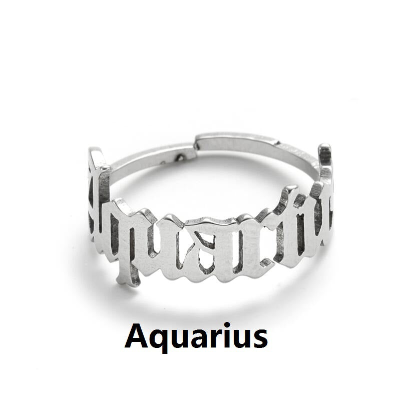 Female Retro Opening Simple English Letters Ring