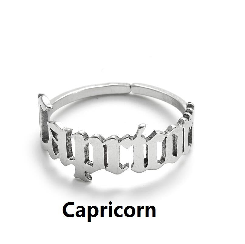 Female Retro Opening Simple English Letters Ring
