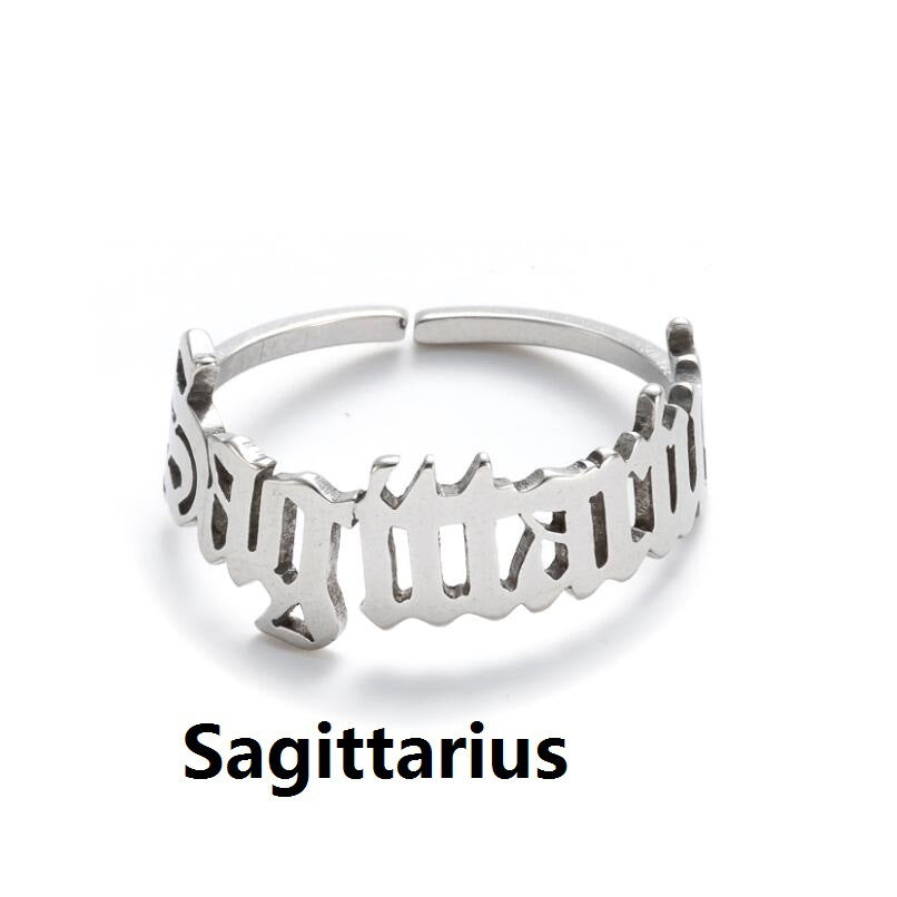 Female Retro Opening Simple English Letters Ring