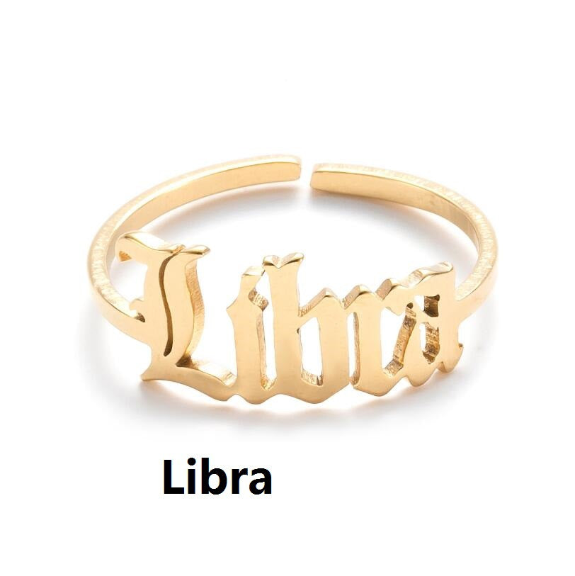 Female Retro Opening Simple English Letters Ring