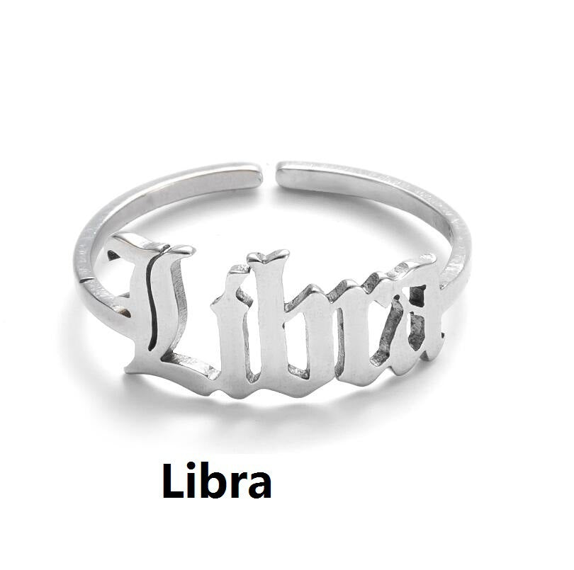 Female Retro Opening Simple English Letters Ring