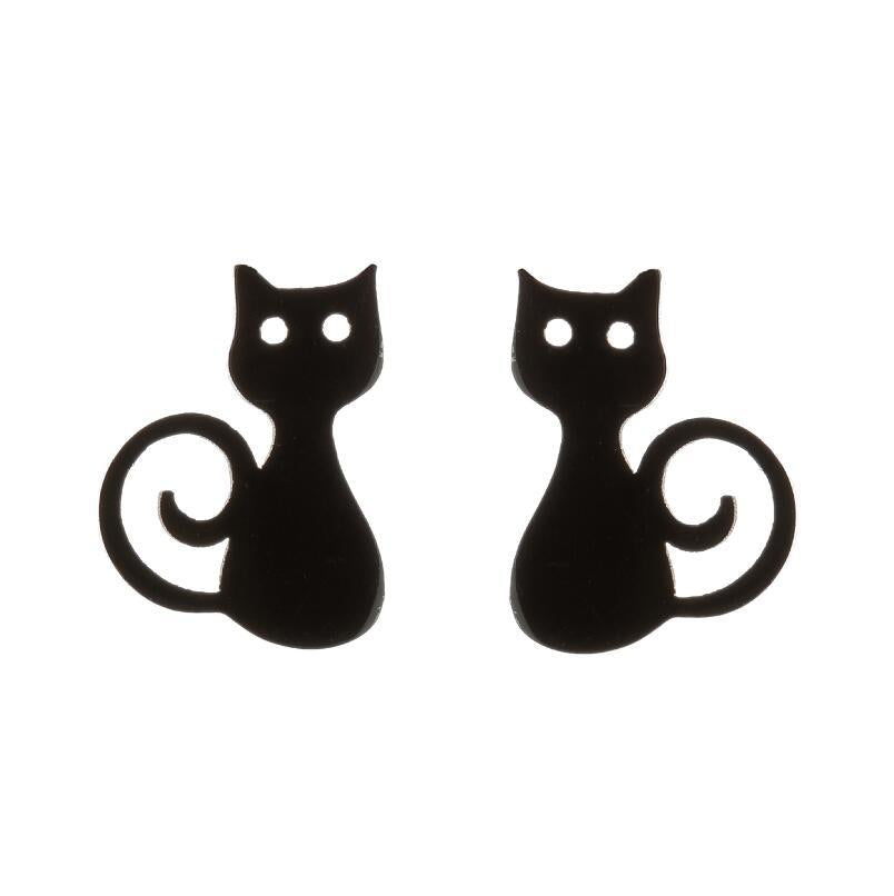 Female Korean Style Simple Stainless Steel Cat Earrings