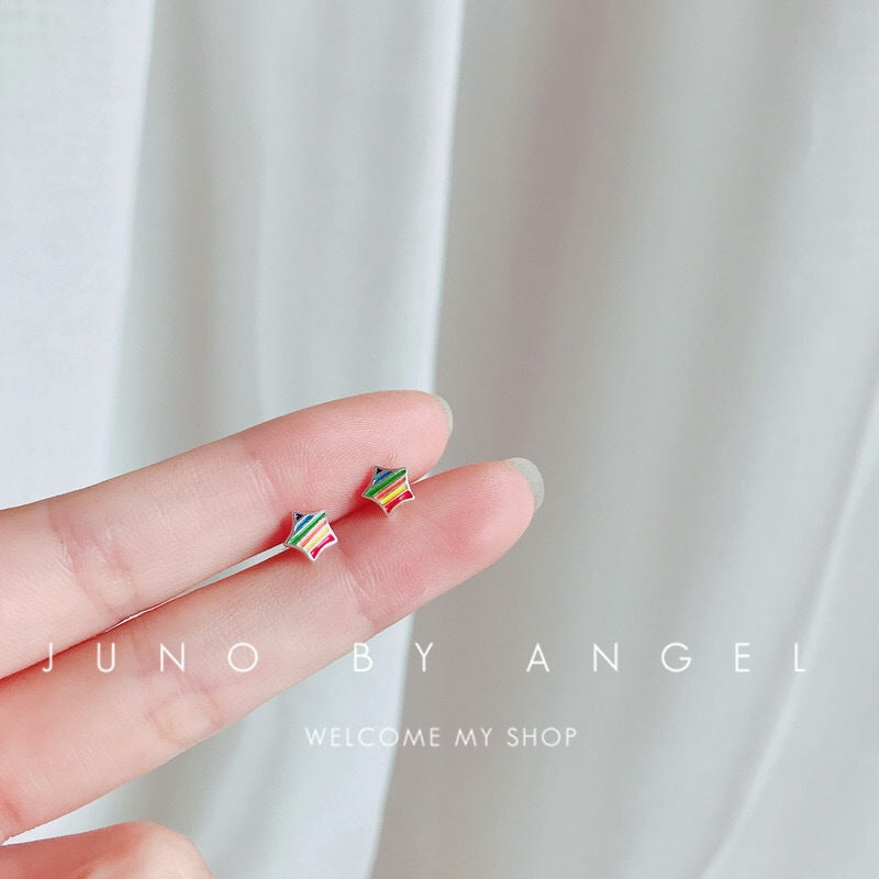 Sier Rainbow Love Design Color Simple Ear Bone Small Before Stud Earrings