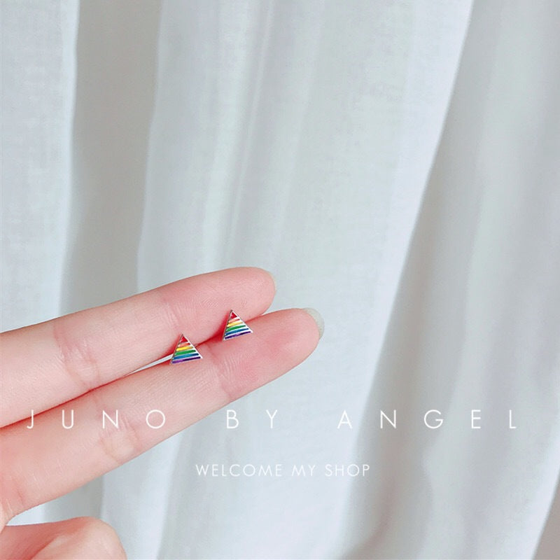 Sier Rainbow Love Design Color Simple Ear Bone Small Before Stud Earrings