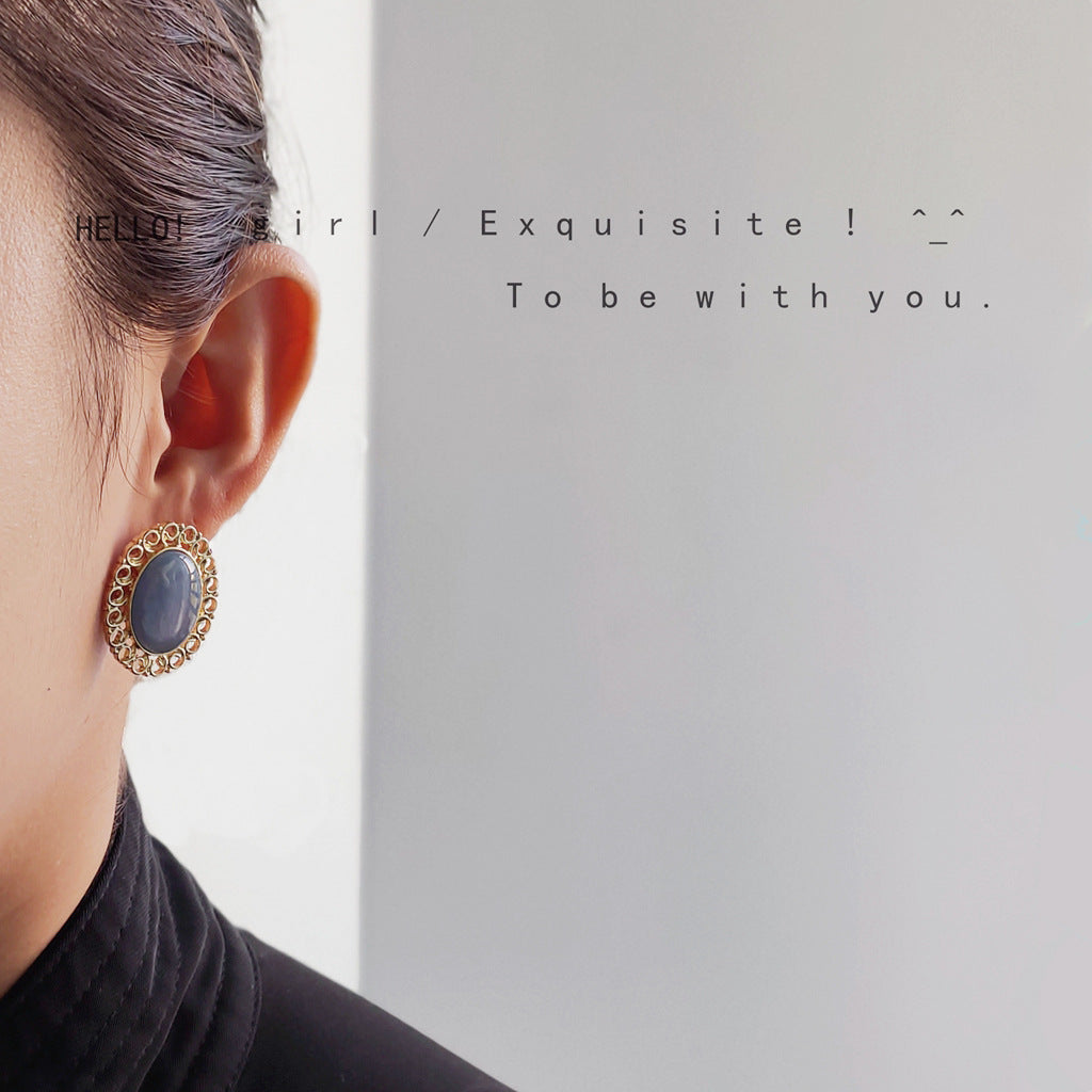 Plated Hollow Fog Haze Blue Sier Needle Style Retro Earrings