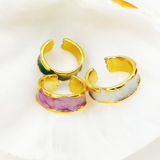 Women's Open-end Simple Gold Vacuum Plating Enamel Glaze Drop Rings