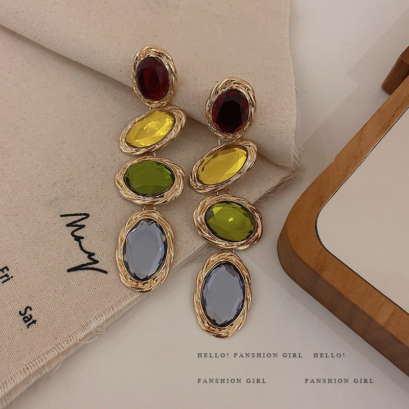Women's Candy Color Long Rhinestone Temperament Fashion Retro Design Rings