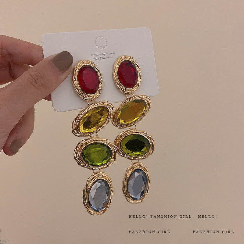 Women's Candy Color Long Rhinestone Temperament Fashion Retro Design Rings