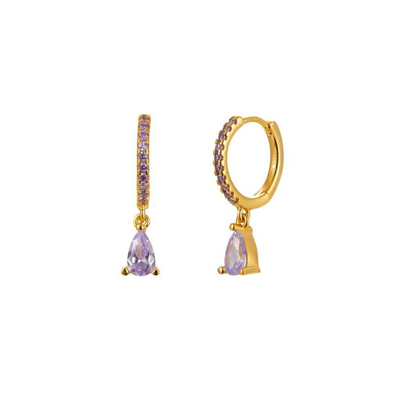 Women's Luxury Sier Needle Style Geometric Water Drop Diamond French Ear Earrings