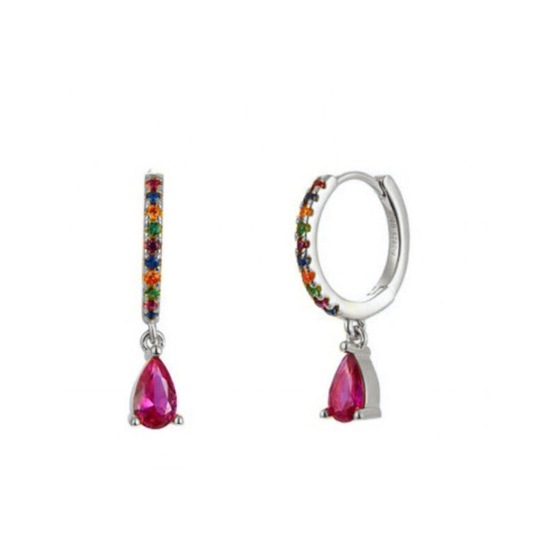 Women's Luxury Sier Needle Style Geometric Water Drop Diamond French Ear Earrings