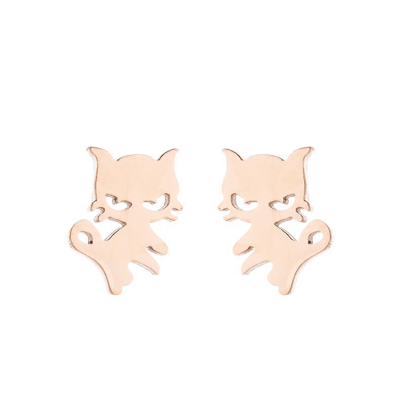 Female Korean Style Simple Stainless Steel Cat Earrings