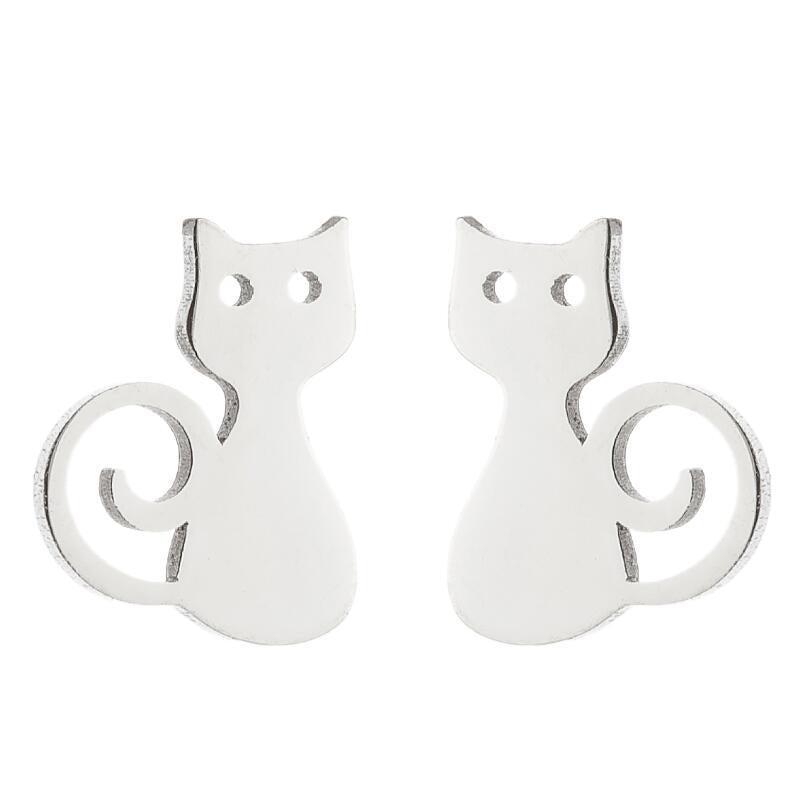 Female Korean Style Simple Stainless Steel Cat Earrings