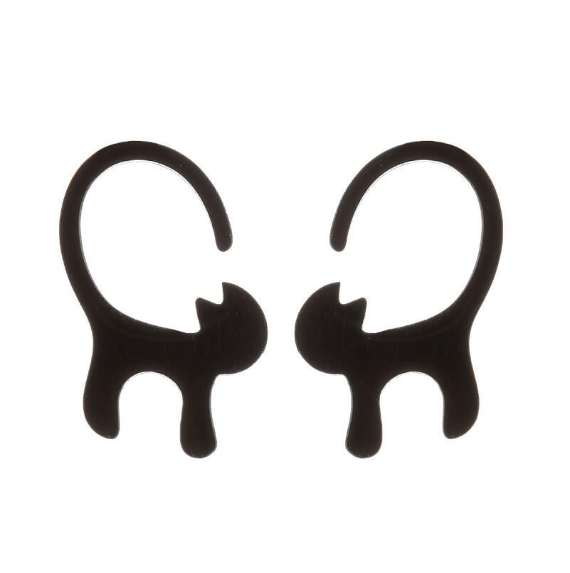 Female Korean Style Simple Stainless Steel Cat Earrings