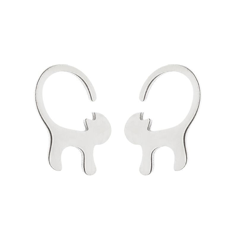 Female Korean Style Simple Stainless Steel Cat Earrings