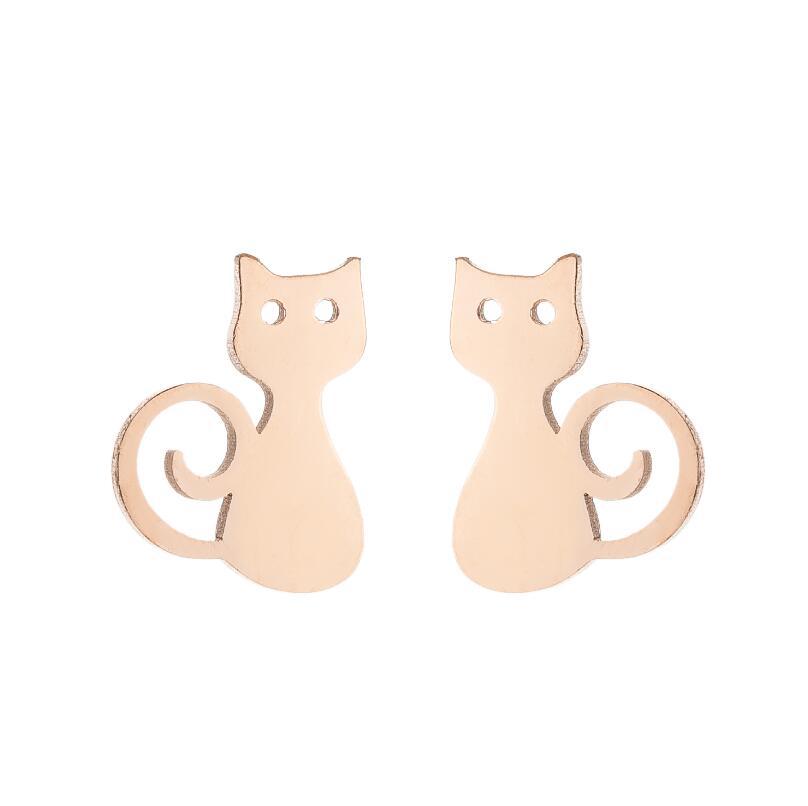 Female Korean Style Simple Stainless Steel Cat Earrings