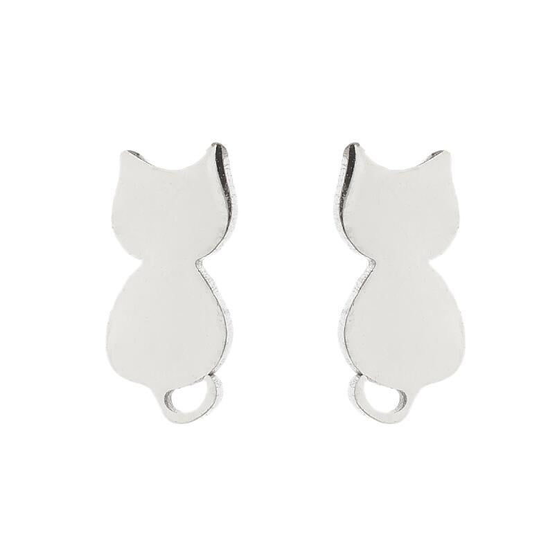 Female Korean Style Simple Stainless Steel Cat Earrings