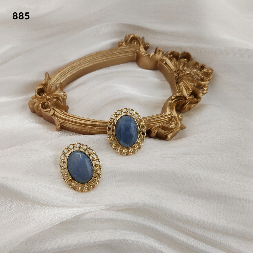 Plated Hollow Fog Haze Blue Sier Needle Style Retro Earrings